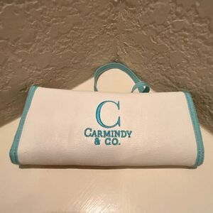 Carmindy & Co Make Up Brush Set White Teal Blue Roll Up Travel Storage Pouch New